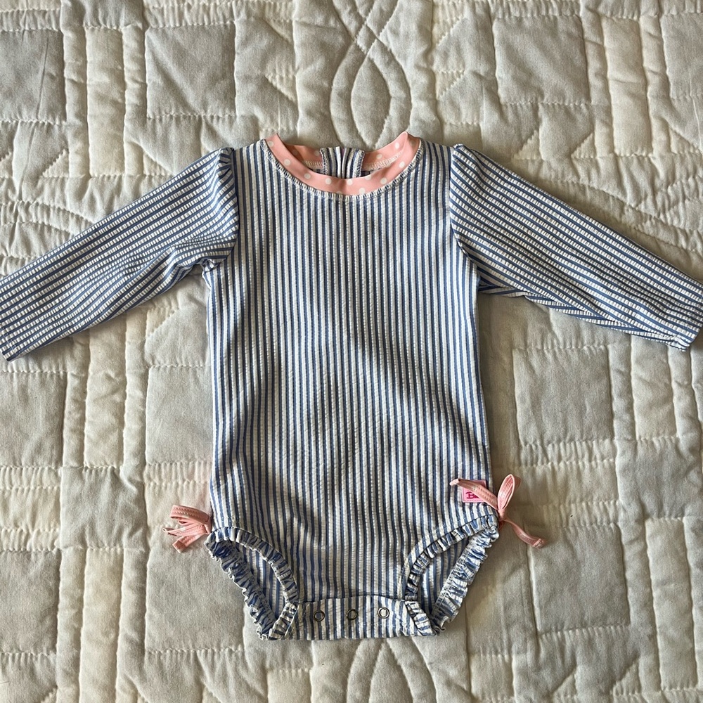 Ruffle Butts Blue and Pink Striped Bodysuit